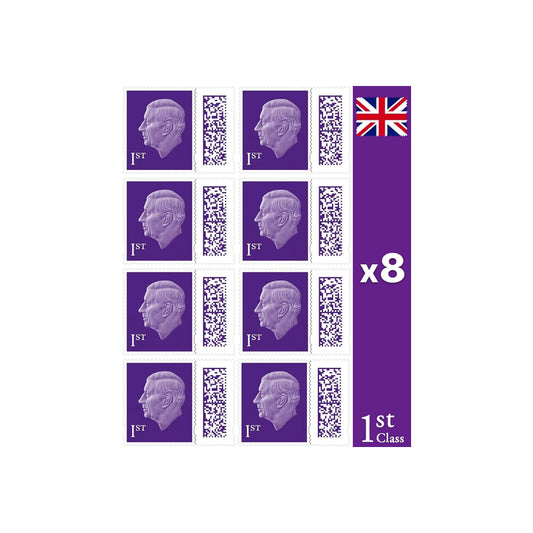 Royal Mail Postage Stamps 1st Class UK Self Adhesive Barcoded Stamps for Letters Pack of 8