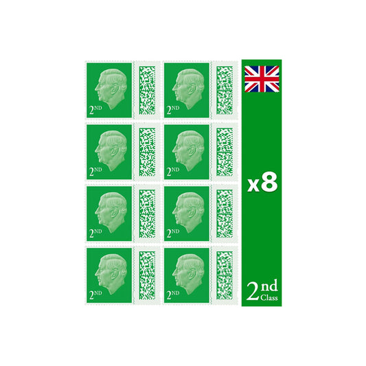 Royal Mail Postage Stamps 2nd Class UK Self Adhesive Barcoded Stamps for Letters Pack of 8